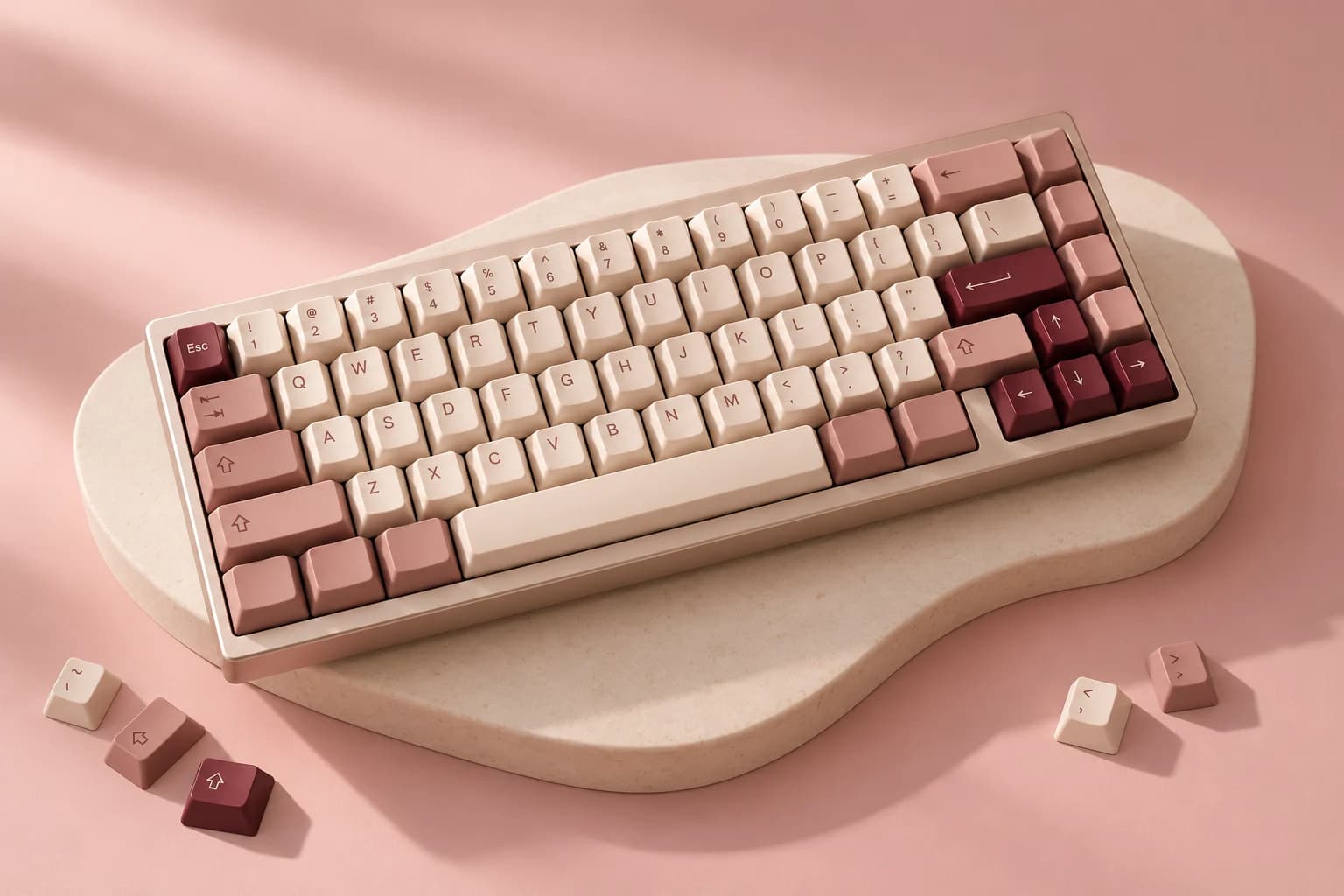 Premium keycap color study: ivory, rose, and burgundy
